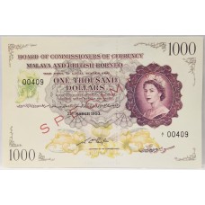 MALAYA and BRITISH BORNEO 1953 . ONE THOUSAND 1,000 DOLLARS BANKNOTE . SPECIMEN